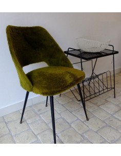 Brocante vintage sixties Chaise en moumoute kaki