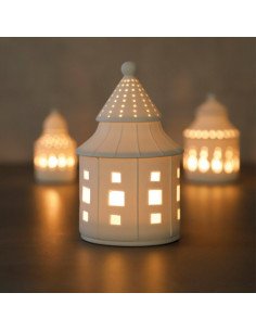 RÄDER DESIGN Maison photophore pagode en porcelaine blanche petit modèle bougeoir